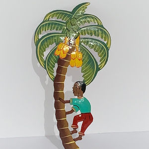 Metal Hand Crafted Man Climbing Coconut Tree